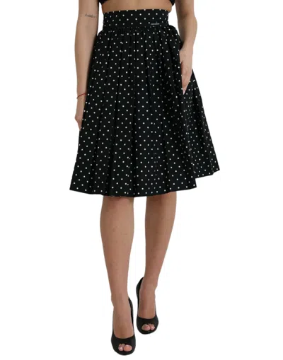 Dolce & Gabbana Polka Dot Knee-length Couture Skirt In Black