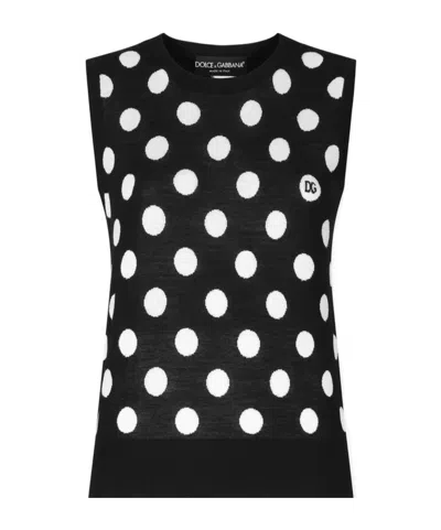 DOLCE & GABBANA DOLCE  GABBANA POLKA-DOT INLAY KNITTED TANK TOP