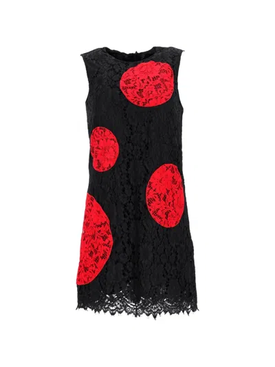 Pre-owned Dolce & Gabbana Polka-dot Lace Mini Dress In Black