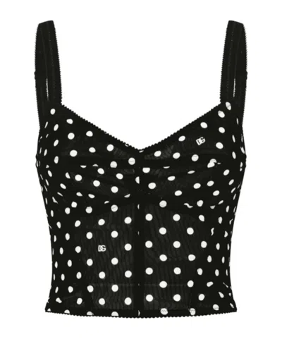 Dolce & Gabbana Polka-dot Marquisette Corset Top In Black