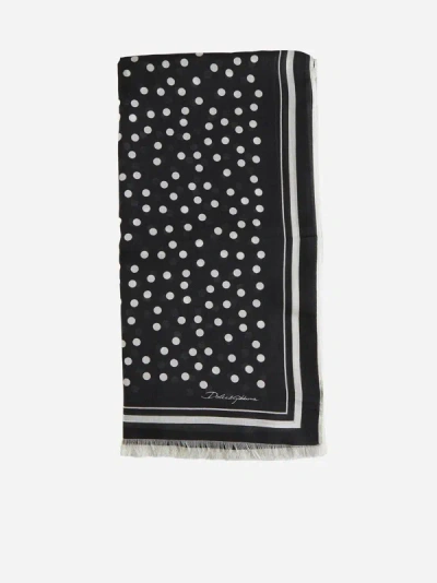 Dolce & Gabbana Polka-dot Modal And Cashmere Scarf In White,black