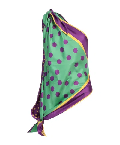 Dolce & Gabbana Polka Dot One-shoulder Satin Top In Green