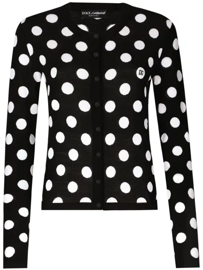 DOLCE & GABBANA POLKA DOT-PATTERN BUTTON-UP CARDIGAN