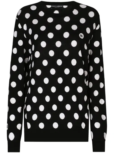 DOLCE & GABBANA POLKA DOT-PATTERN CREW-NECK JUMPER