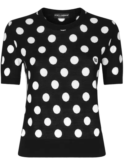 Dolce & Gabbana Polka Dot-pattern Intarsia-knit Top In Black