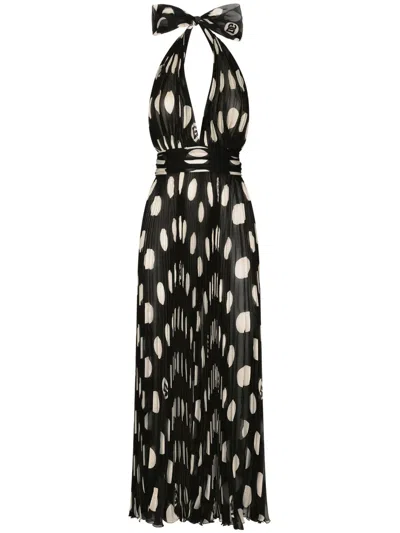 DOLCE & GABBANA POLKA-DOT PLEATED MIDI DRESS
