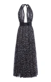 DOLCE & GABBANA POLKA-DOT PLISSE MIDI HALTER DRESS