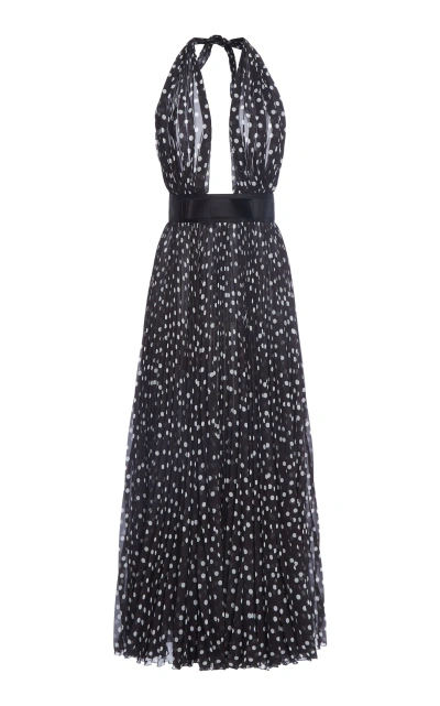 Dolce & Gabbana Polka-dot Plisse Midi Halter Dress In Black