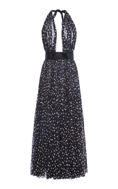 DOLCE & GABBANA POLKA-DOT PLISSE MIDI HALTER DRESS