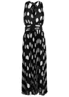 Dolce & Gabbana Pleated Chiffon Calf-length Dress With Polka-dot Print In Black And White