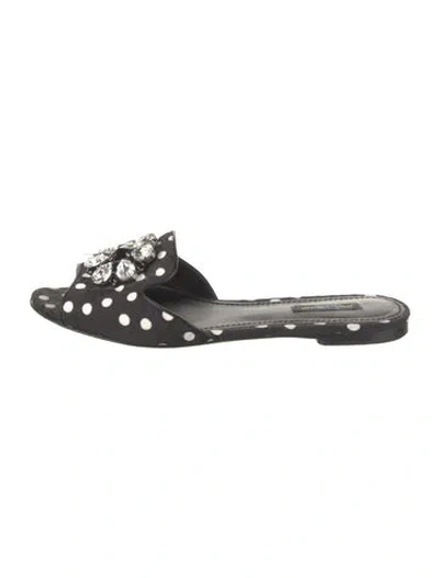 Pre-owned Dolce & Gabbana Polka Dot Print Crystal Embellishments Slides In Black