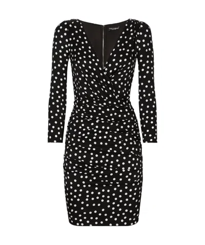 DOLCE & GABBANA DOLCE  GABBANA POLKA DOT-PRINTED PLUNGING V-NECK MINI DRESS