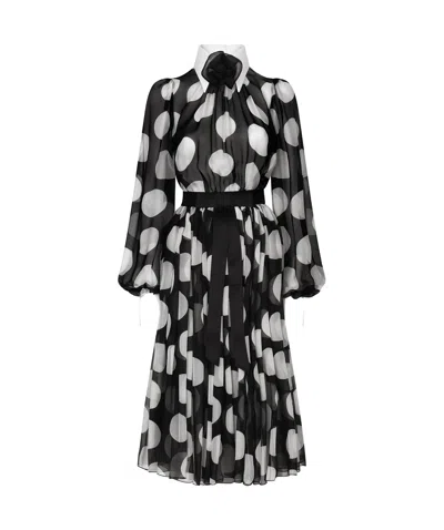 Dolce & Gabbana Dolce&gabbana Longuette Dress With Polka Dots In Silk Chiffon In Black