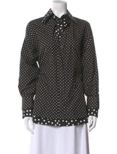 Pre-owned Dolce & Gabbana Polka Dot Print Long Sleeve Blouse In Green