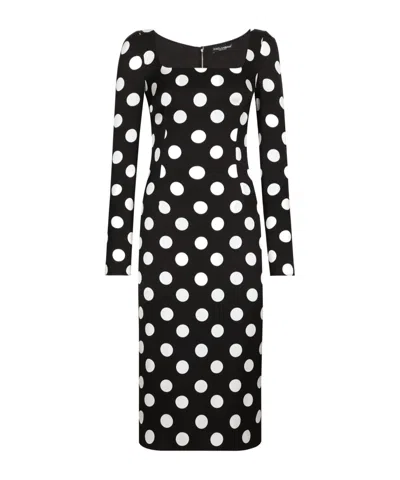 DOLCE & GABBANA DOLCE  GABBANA POLKA-DOT PRINTED CHARMEUSE SHEATH DRESS