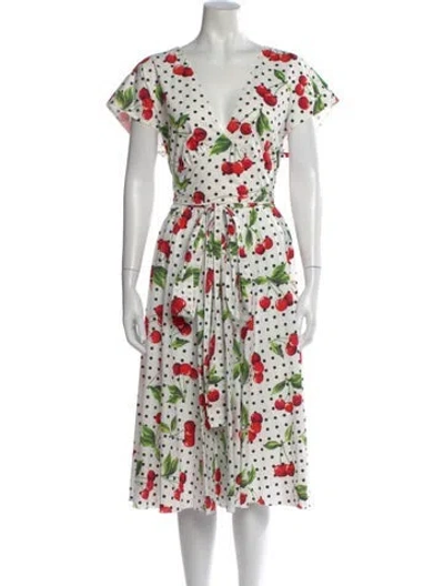Pre-owned Dolce & Gabbana Polka Dot Print Midi Length Dress W/ Tags In White