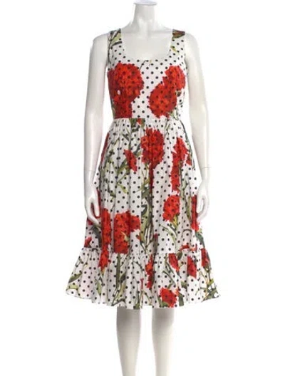 Pre-owned Dolce & Gabbana Polka Dot Print Midi Length Dress In White