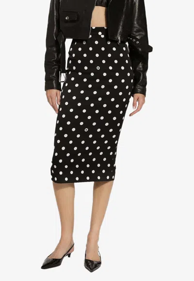 DOLCE & GABBANA POLKA DOT PRINT MIDI PENCIL SKIRT