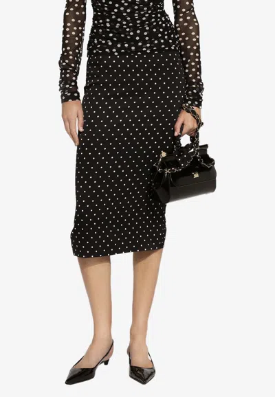 Dolce & Gabbana Polka Dot Print Midi Pencil Skirt In 黑色