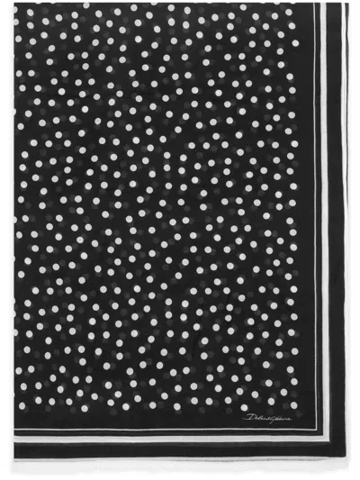 Dolce & Gabbana Polka Dot-print Modal-blend Scarf In Black