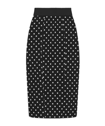 DOLCE & GABBANA DOLCE  GABBANA POLKA-DOT PRINTED MIDI MARQUISETTE PENCIL SKIRT