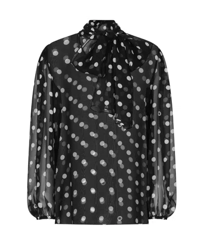DOLCE & GABBANA DOLCE  GABBANA POLKA-DOT PRINTED CHIFFON PUSSY-BOW BLOUSE