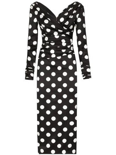 Dolce & Gabbana Satin Midi Dress With Polka-dot Print: In Multi