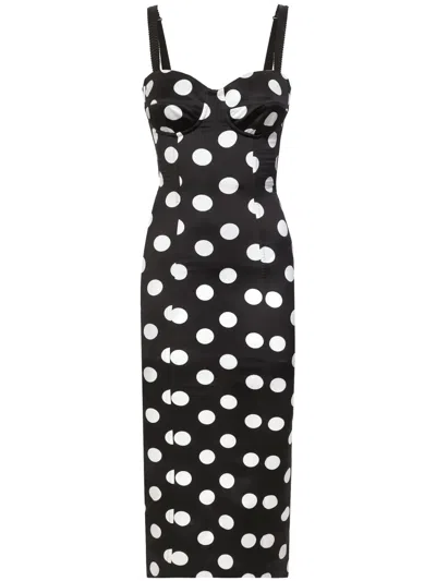 Dolce & Gabbana Polka Dot-print Satin Dress In Black