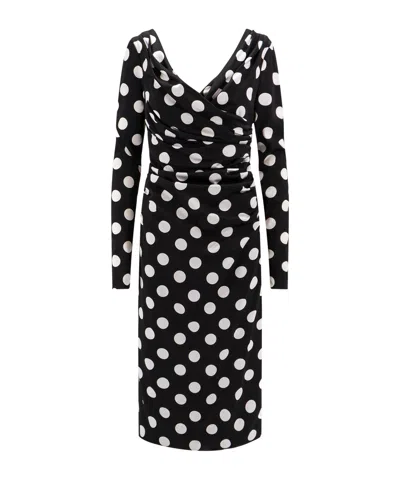 DOLCE & GABBANA DOLCE  GABBANA POLKA-DOT PRINTED V-NECK MIDI DRESS