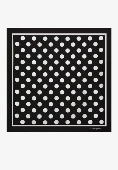 Dolce & Gabbana Polka Dot Print Scarf In Silk In Black