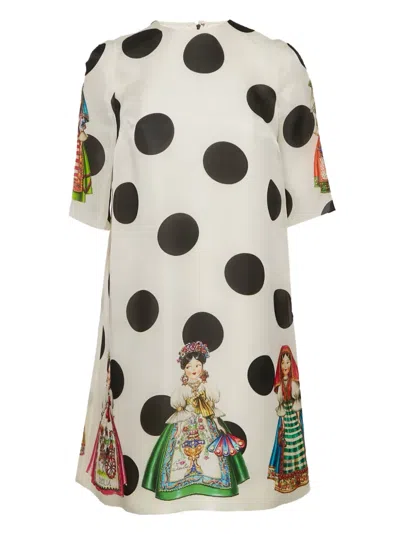 Pre-owned Dolce & Gabbana Polka-dot Print Shift Dress In White