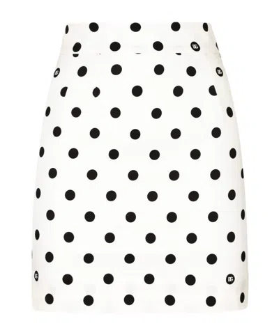 Dolce & Gabbana Polka-dot Print Short Charmeuse Skirt In White
