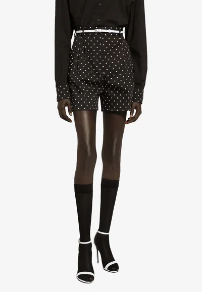 Dolce & Gabbana Polka Dot Print Shorts In Black