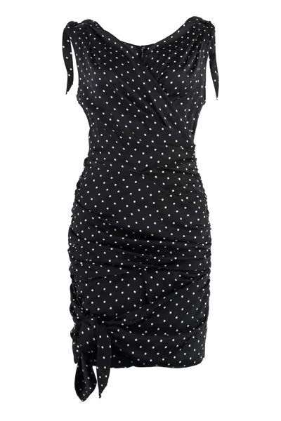 Dolce & Gabbana Polka-dot Print Silk Mini Dress In Black