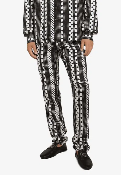 Dolce & Gabbana Polka Dot Print Silk Pajama Pants In Black