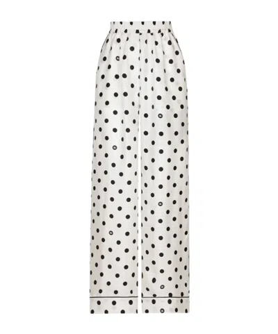 Dolce & Gabbana Polka Dot-print Silk Pajama Trousers In White