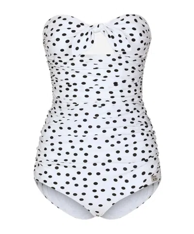 DOLCE & GABBANA POLKA DOT-PRINT STRAPLESS SWIMSUIT