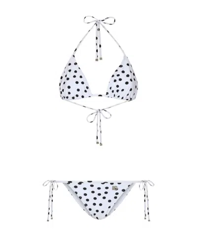 DOLCE & GABBANA DOLCE  GABBANA POLKA-DOT PRINTED TRIANGLE BIKINI SET