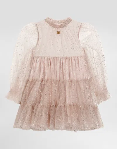 Dolce & Gabbana Abito In Tulle Stampa Pois In Pink