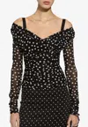 Dolce & Gabbana Polka Dot Print Tulle Top In Black