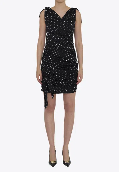 Dolce & Gabbana Midi Dress With Polka-dot Print In Black