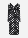 Dolce & Gabbana Satin Midi Dress With Polka-dot Print: In Black,white