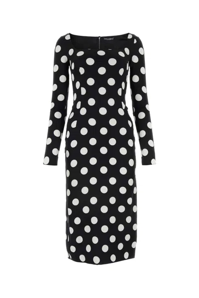 DOLCE & GABBANA POLKA-DOT PRINTED CHARMEUSE SHEATH DRESS