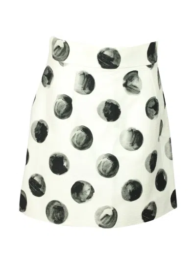 Pre-owned Dolce & Gabbana Polka Dot Printed Mini Skirt In White