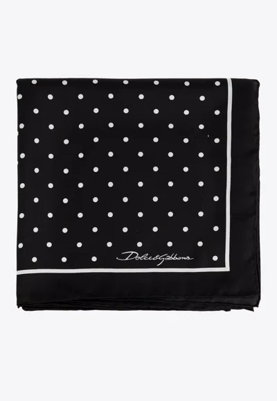 Dolce & Gabbana Polka Dot Printed Silk Scarf In Black