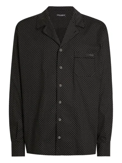 Dolce & Gabbana Polka-dot Revere Shirt In Black