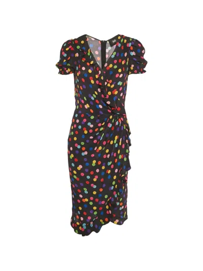 Pre-owned Dolce & Gabbana Polka Dot Ruffled Midi Dress In Black