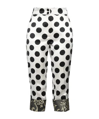 Dolce & Gabbana Polka Dot Satin Casual Pants In White