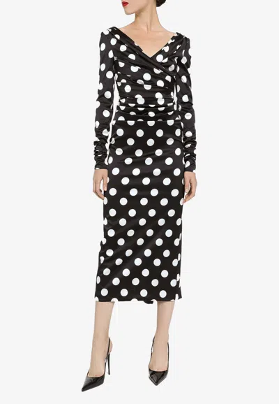 Dolce & Gabbana Satin Midi Dress With Polka-dot Print: In Multi