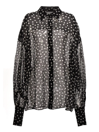 Dolce & Gabbana Polka-dot Sheer Chiffon Shirt In Black